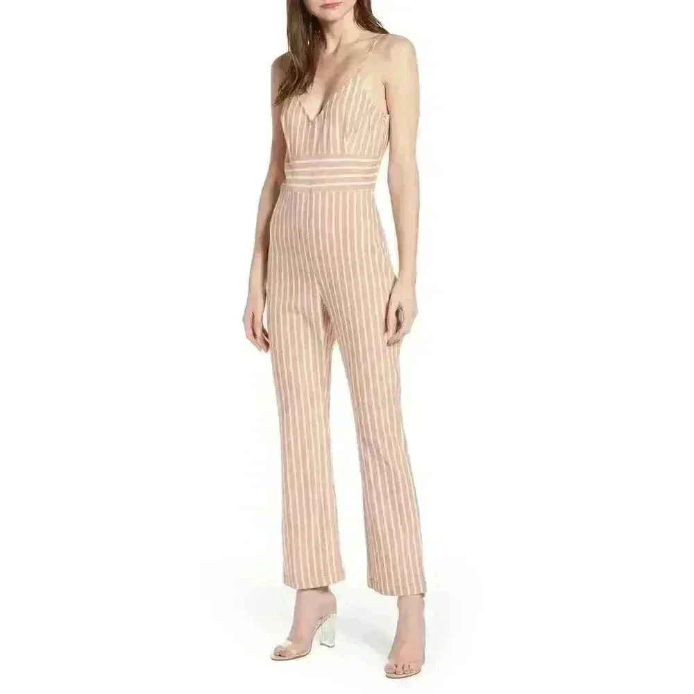 Leith Sleeveless Linen Blend Stripe‎ Jumpsuit XS